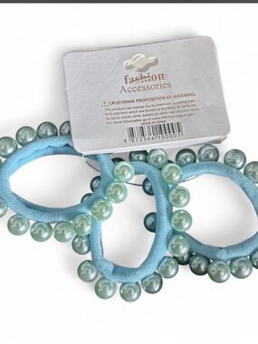 Aqua Pearl Elastic Hair Ties - Set of 3